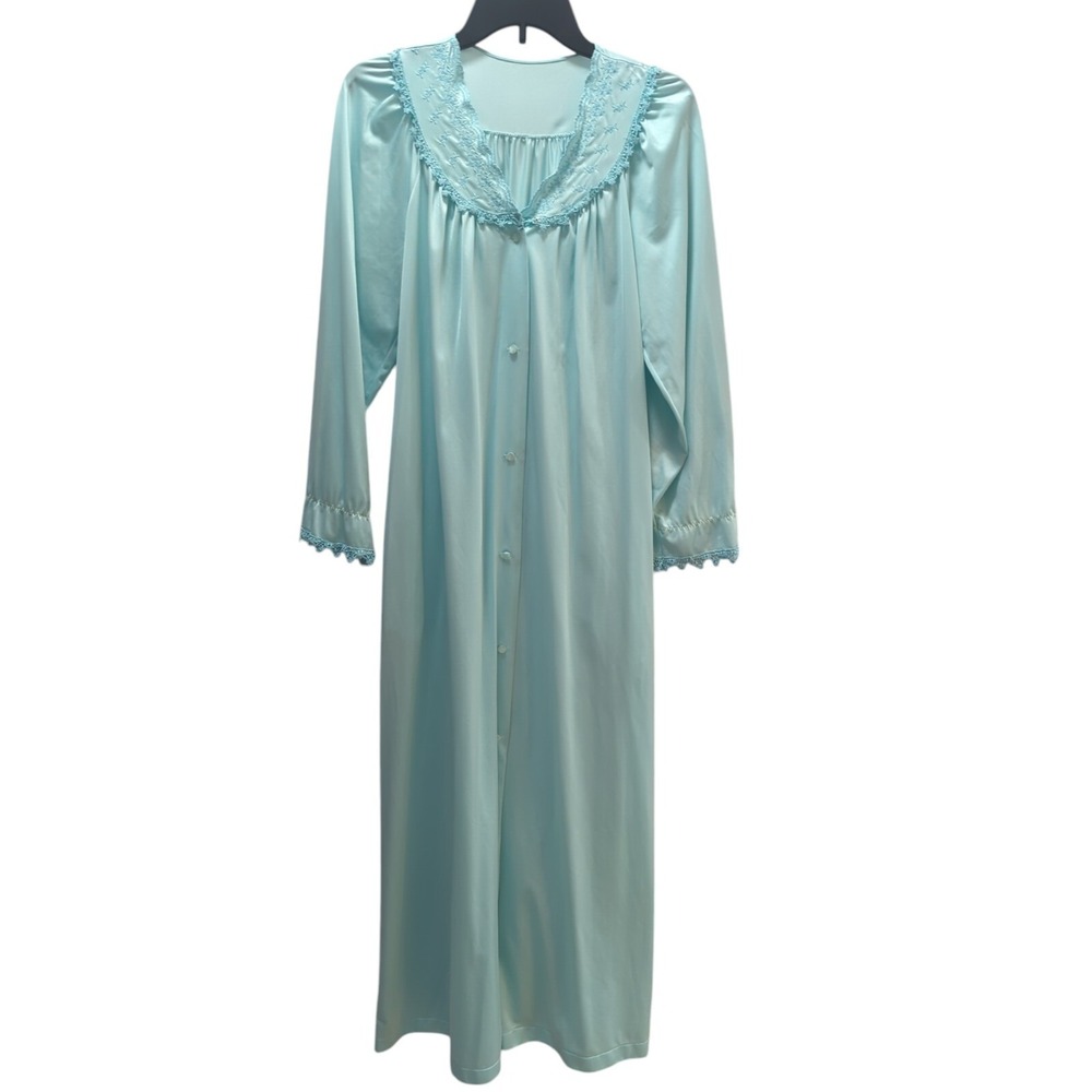 Shadowline vintage Small Blue Nylon long summer lightweight Robe Nightgown READ